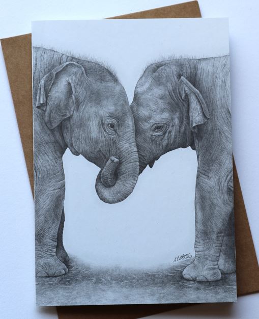 Greeting Card Elephant Calves