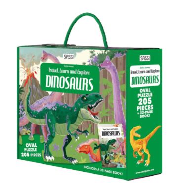 Travel, Learn and Explore - Puzzle and Book Set - Dinosaurs, 205 pcs