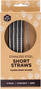 Straws Stainless Steel Short - Pk 4
